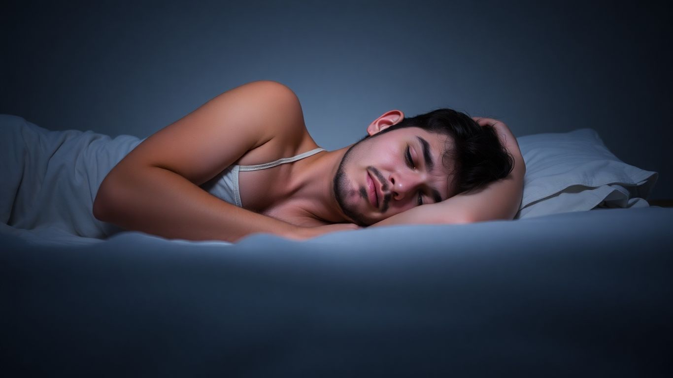 Pessoa exausta deitada na cama, ambiente sombrio.