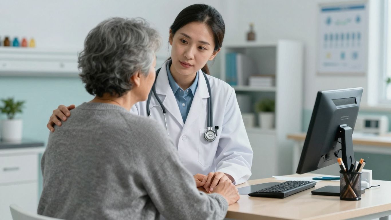 Médico ouvindo paciente com compaixão e esperança.
