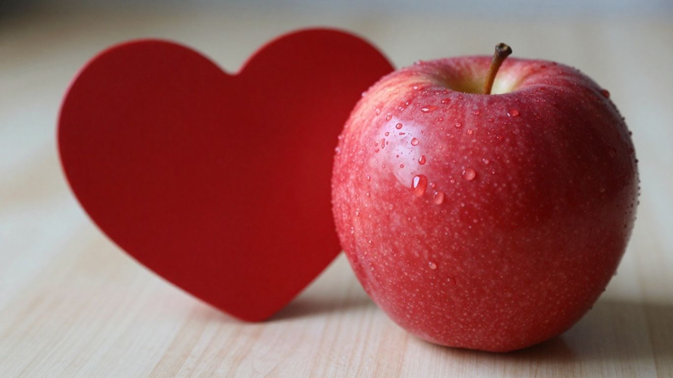 Coração saudável com maçã, controle de colesterol.